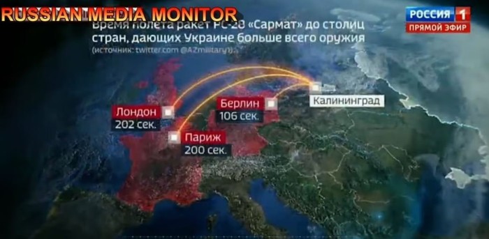 Rusiya televiziyasında qalmaqal: Nüvə hücumunun xəritəsi yayımlandı (FOTO)