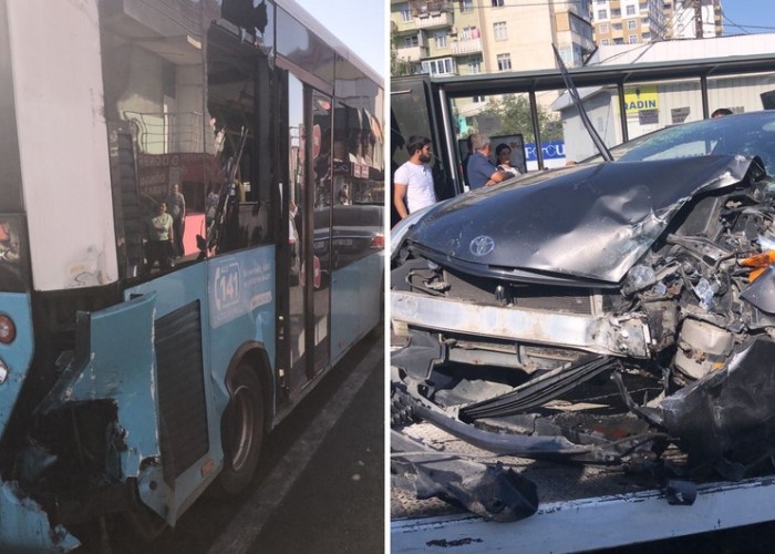 Bakıda avtobus "Prius"la toqquşub, 5 nəfər yaralanıb